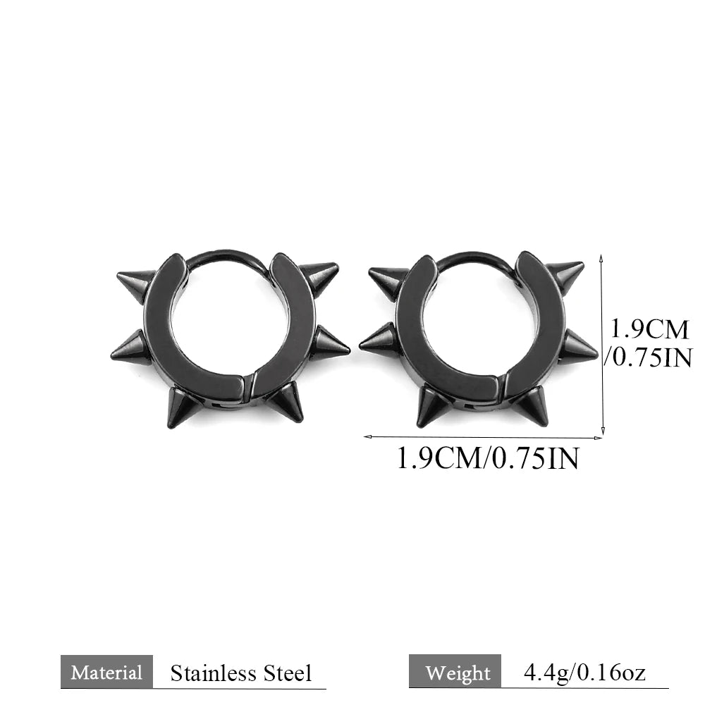 Stainless Steel Spiked Huggie Hoop Earrings for Men Women Black Punk Cone Rivet Spike Clicker Earrings Gothic Rock