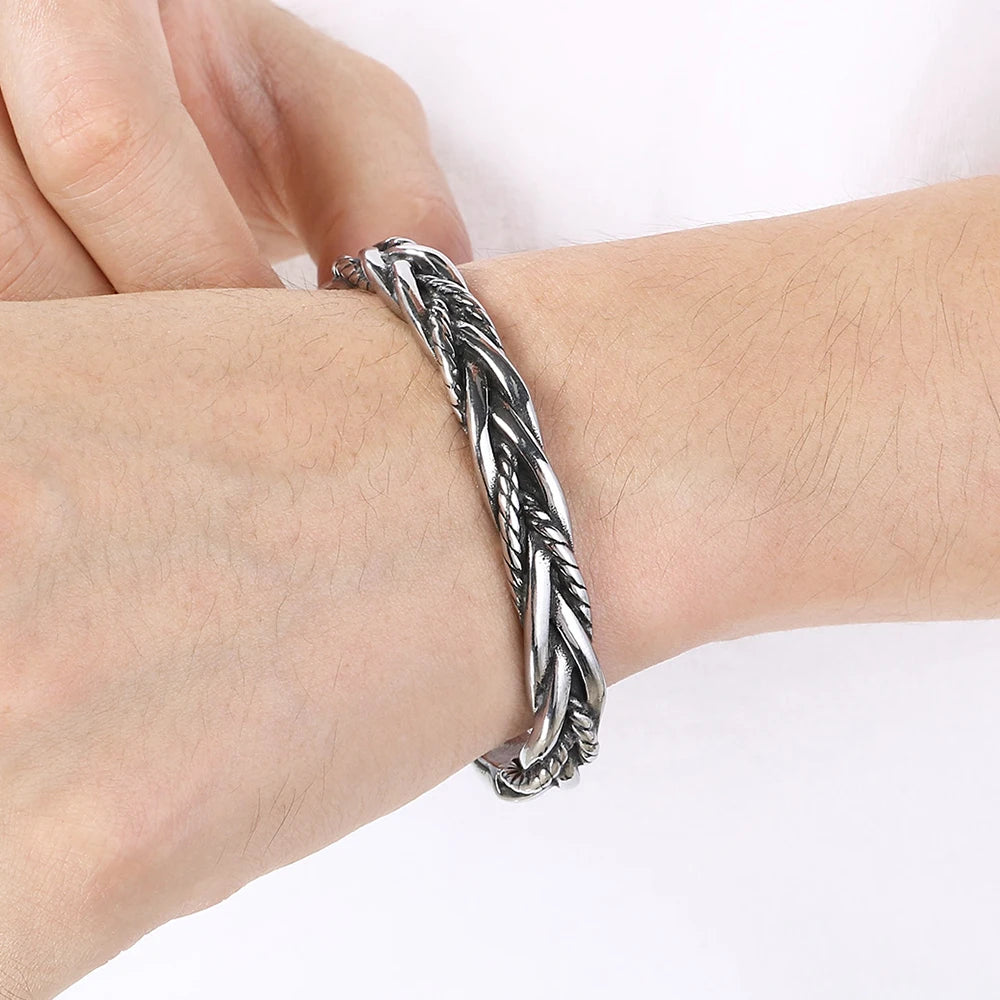 Vintage Open Bangle for Man Men 316l Stainless Steel Men's Braided Style Cuff Bracelets Punk Birthday Jewelry Gift for