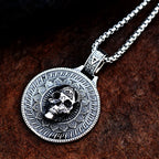 3D Round Skull Pendant Necklace — Stainless Steel