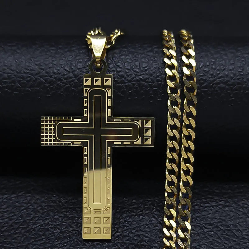 Cross Steel Pendant 316L Cuban Style Waterproof