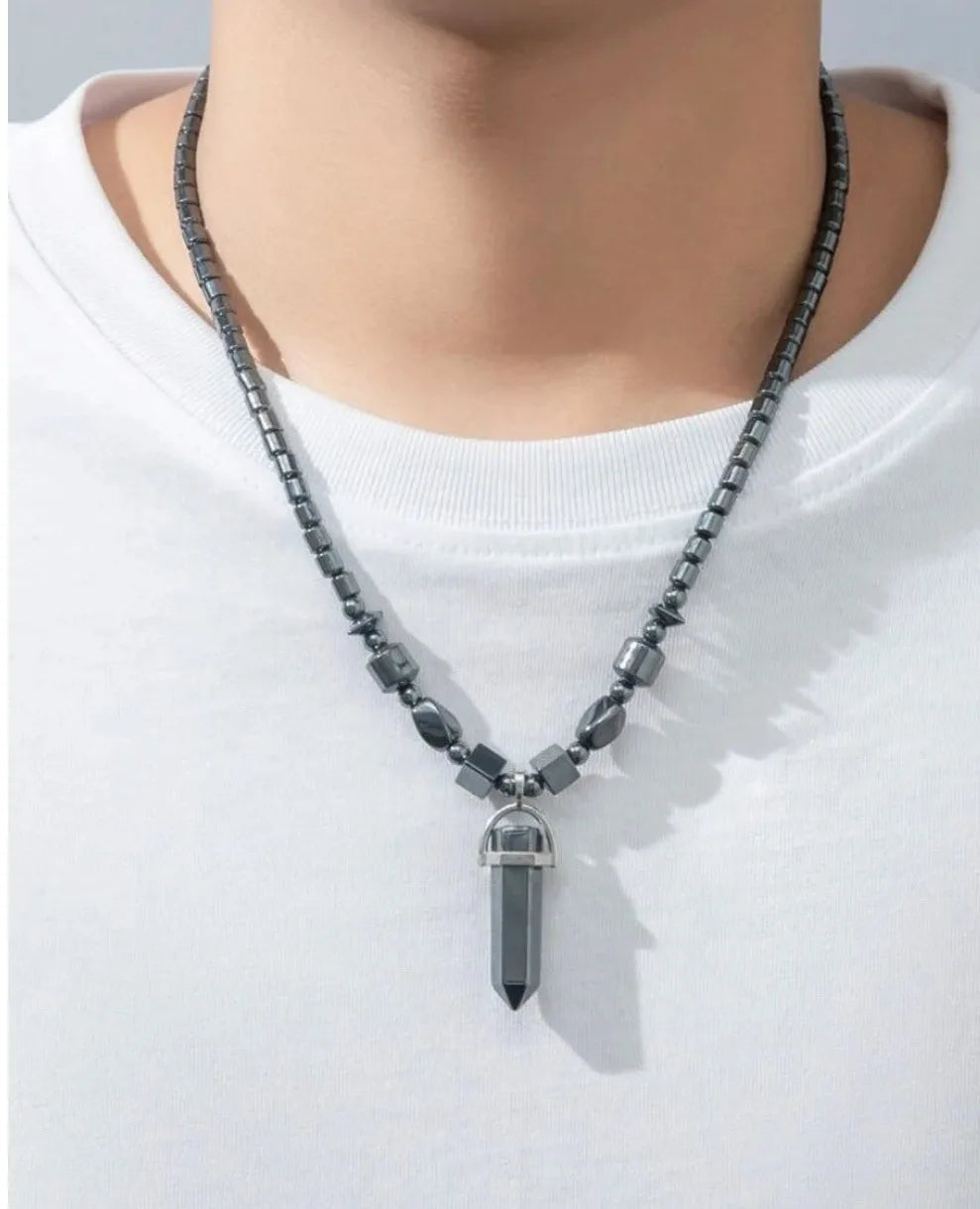 Heishi Turquoise Hematite Onyx Stone Necklace — Zinc Alloy