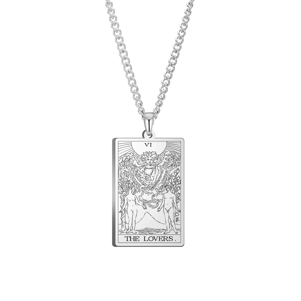 Dawapara Vintage Tarot Card Necklace The Major Arcana Pagan Astrology Talisman Pendants Necklace Stainless Steel Jewelry