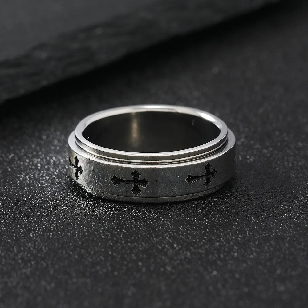 Cross Steel Ring 316L Rotating Finger