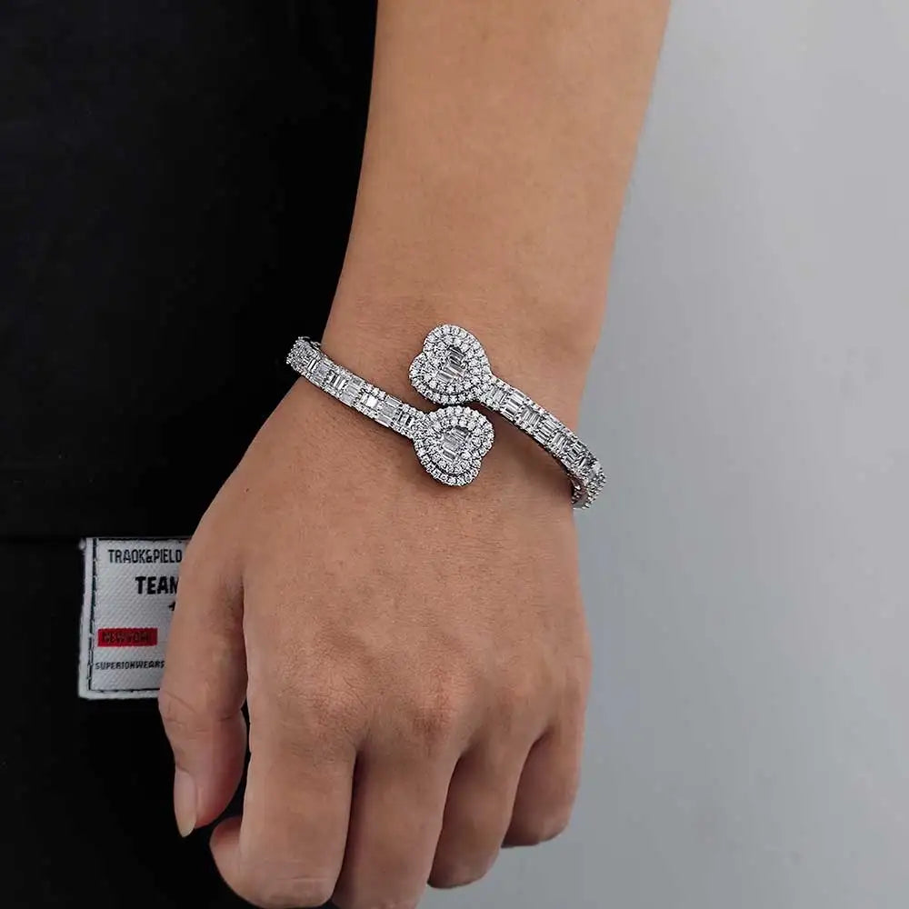 18K Gold Iced Out Heart Bracelet