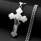 Jesus Cross Praying Hand Stainless Steel Pendant Necklace for Women Men Gold Color Catholic Faith Rosary Box Chain