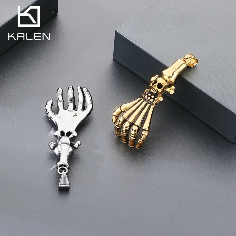 Gothic Skull Palm Pendant Necklace — Stainless Steel
