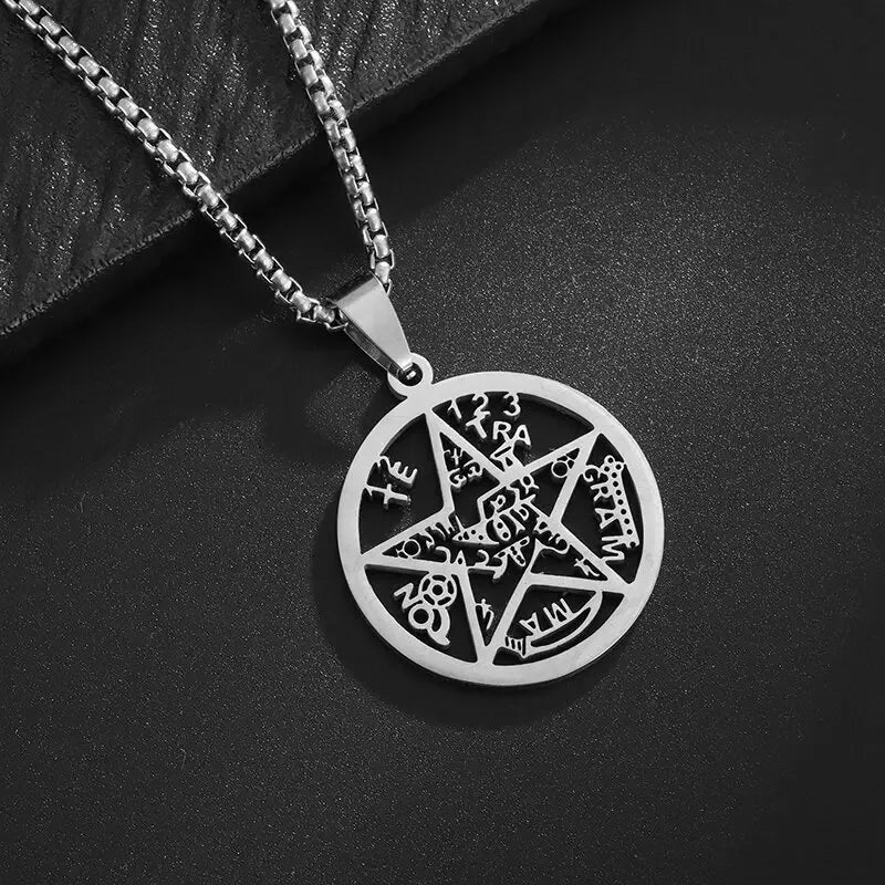 Stainless Steel Solomon Flower of Life Chakra Spirituality Necklace Archangel Sacred Geometry Metatron Pendant Jewelry Men Women