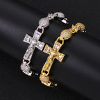 Two-Tone Cross Cuban Bracelet Iced Out Baguette