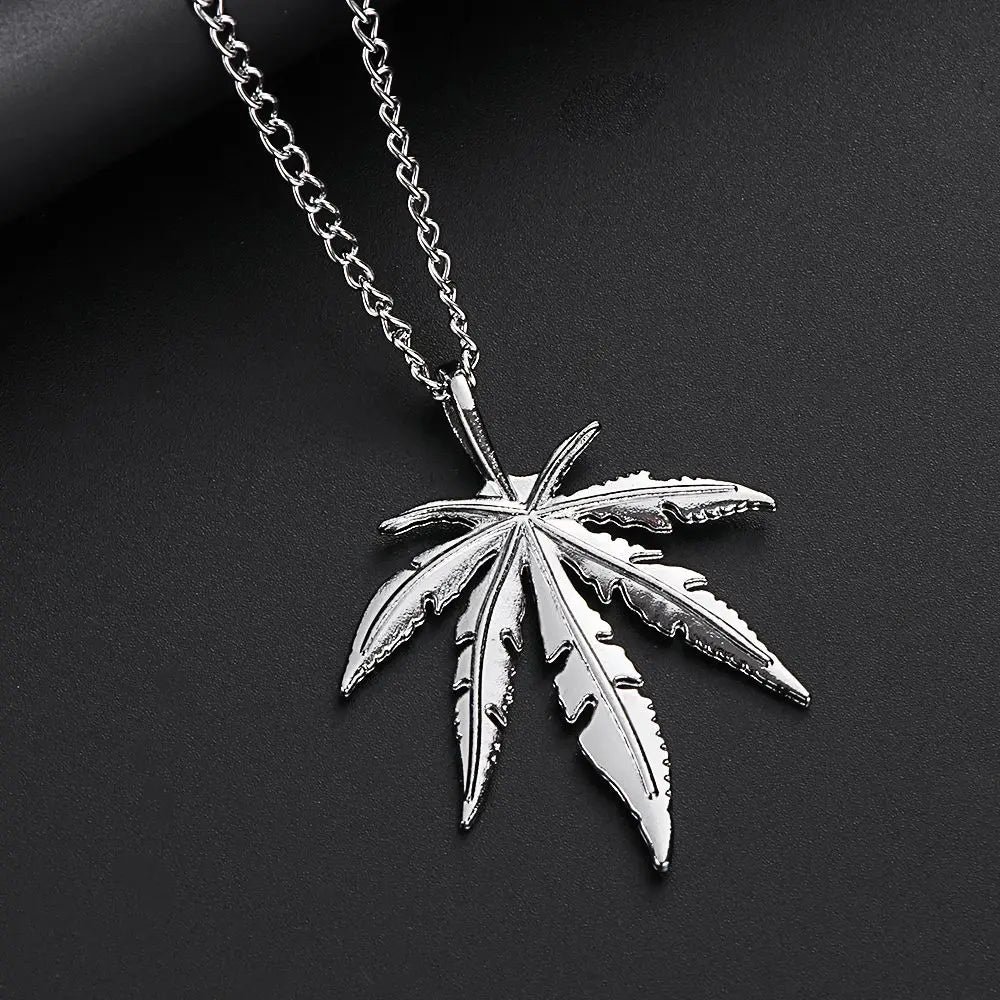 Maple Leaf Necklace Leaf Pendant Charm Chain Necklace Men Gift Jewelry Necklace Hip Hop Jewelry Glittery