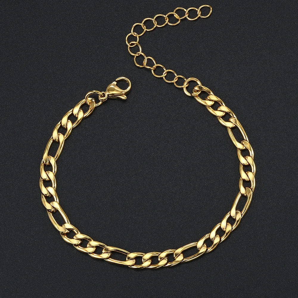 Gold Figaro Bracelet 316L Stainless Steel 5MM