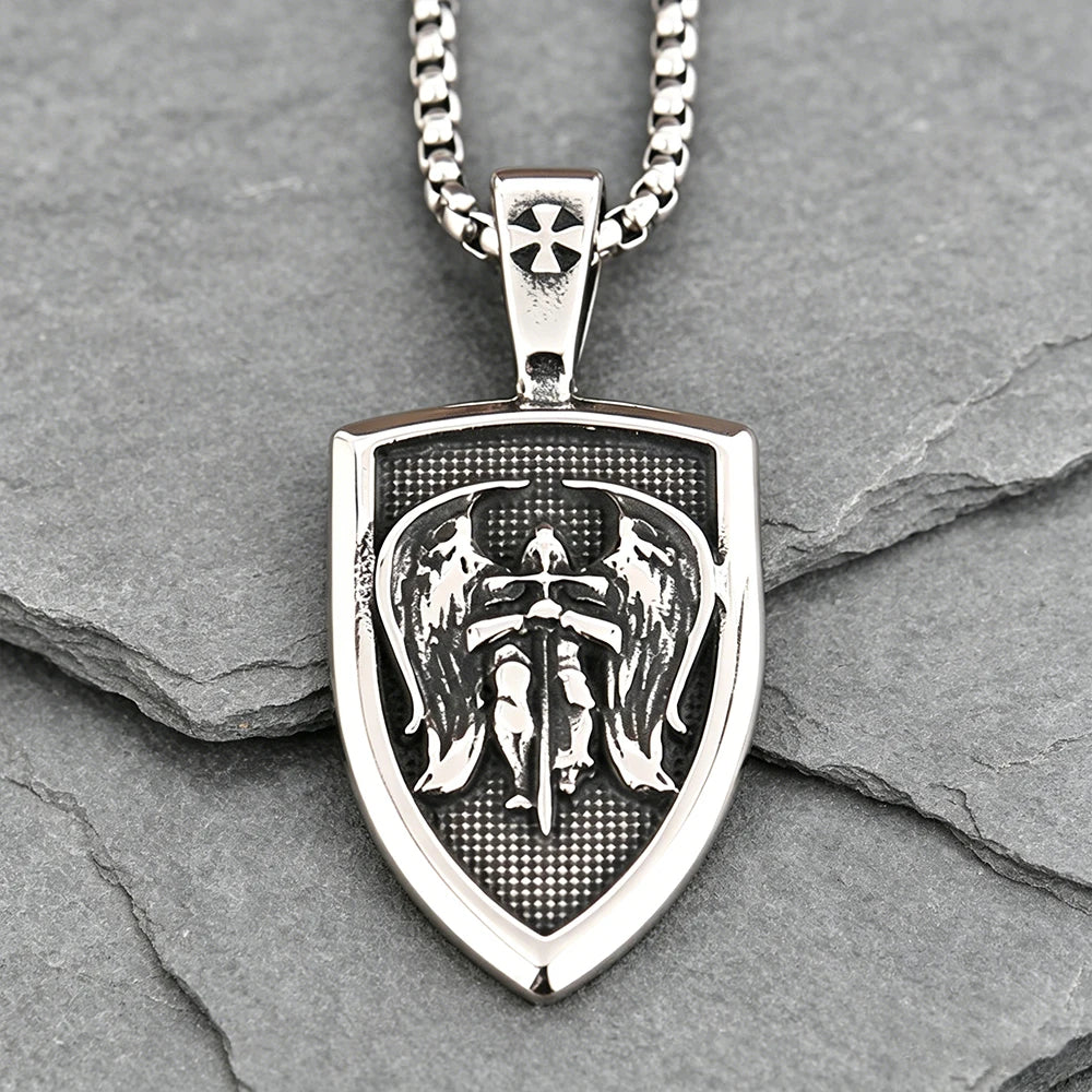 Stainless Steel St. Michael Archangel Pendant Necklace Men Vintage Warrior Knight Religious Jewelry Best Gift Dropshipping