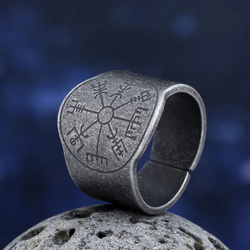 Viking Odin Compass Vegvisir Ring for Men — 316L Stainless Steel