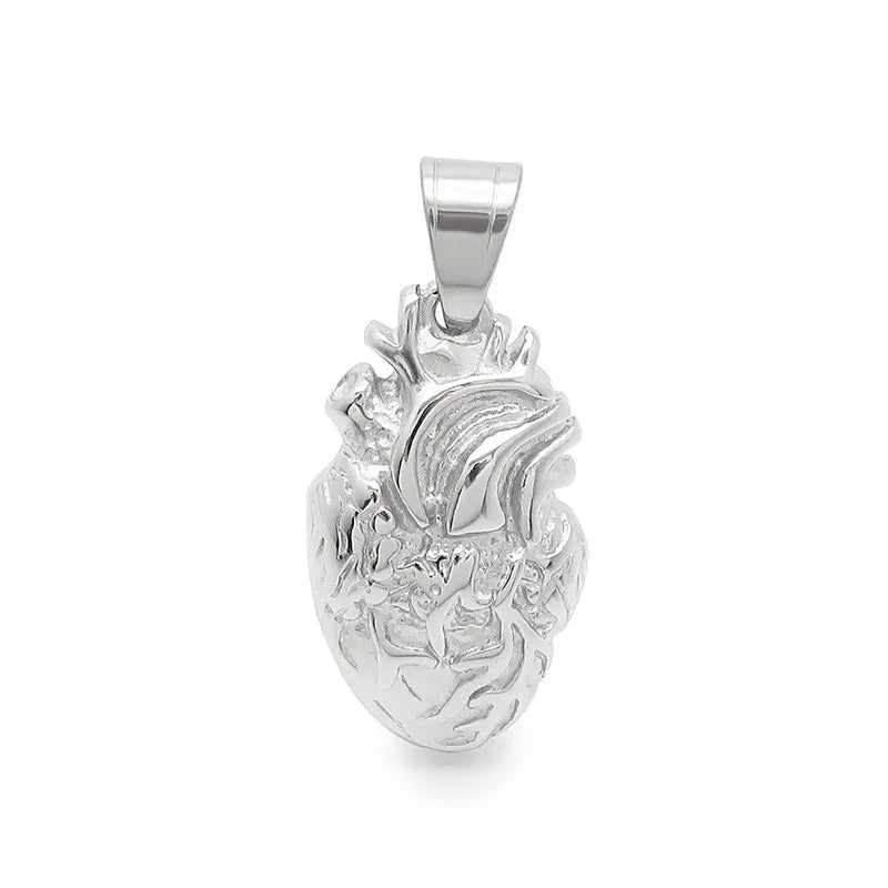 Personality Punk Quality Titanium Steel Anatomical Heart Pendant Necklace for Men Creative Jewelry