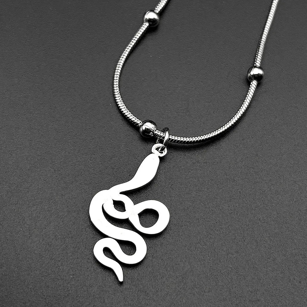 Gothic Snake Silver Pendant Punk Animal Beaded