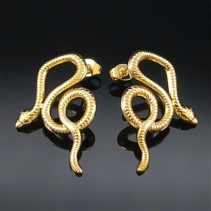 Snake Gold Earrings Vintage Stud Animal Exaggerated