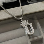 Freetry 26 Letters A-Z Zircon Crown Pendant Necklace for Women Men Punk Initial Alphabet Necklaces Hip Hop Choker Chain