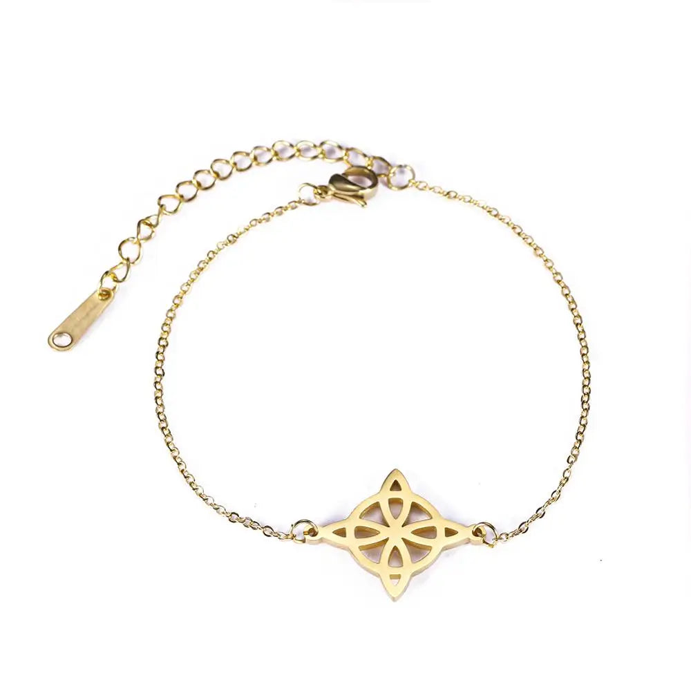 Lemegeton Charm Witch Celtic Knot Double Layer Bracelets Women Wicca Amulet Adjustable Chains Bracelet Stainless Steel