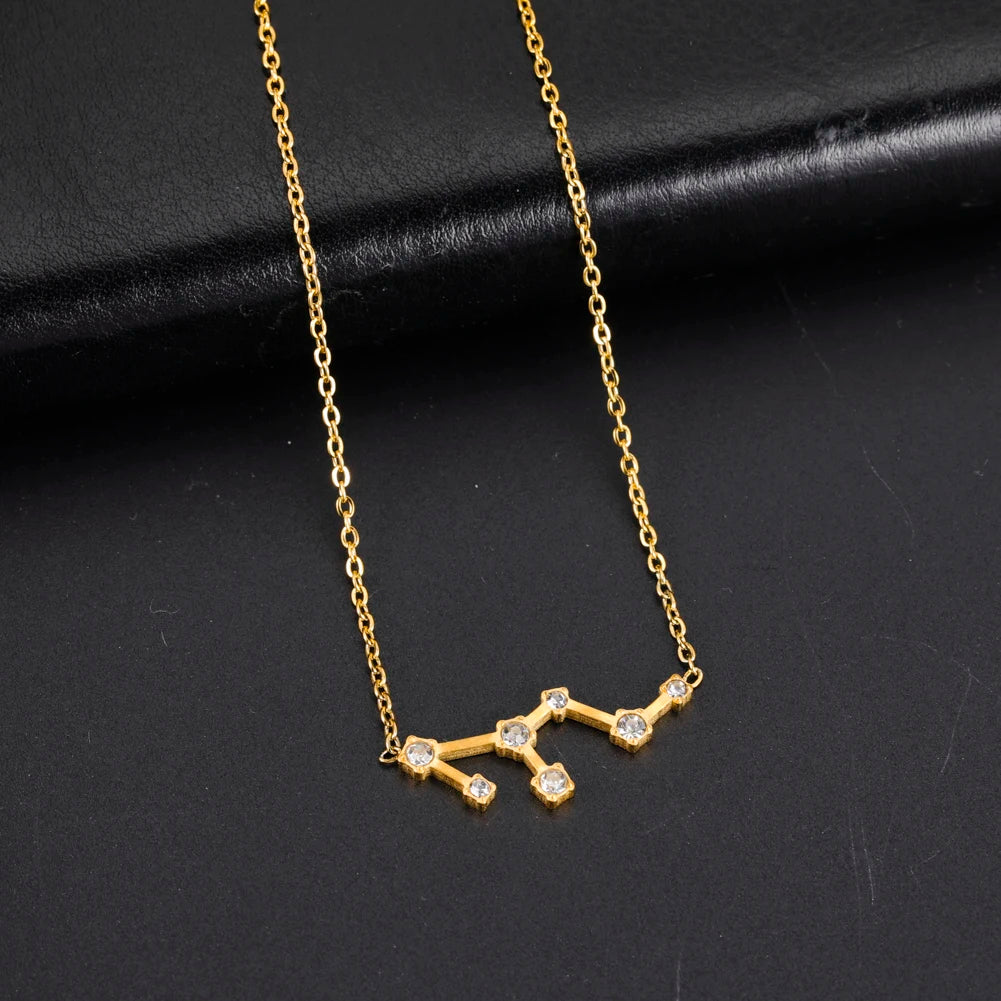 Unift Clear Zircon Zodiac Constellation Women Necklaces Star Sign Pisces Aries Taurus Pendant Fashion Horoscope Amulet Jewelry