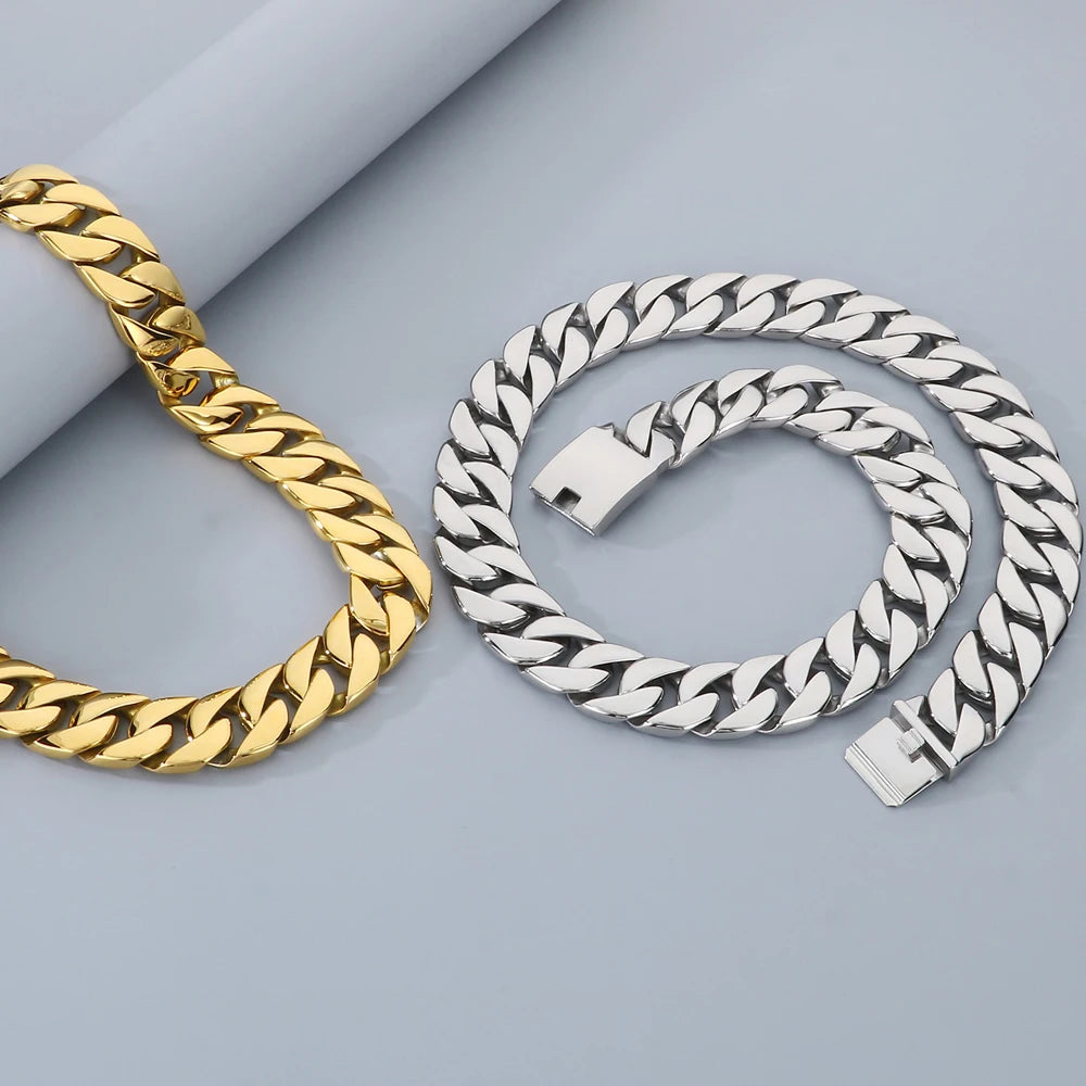 Men's 72CM Long 24MM Wide Curb Cuban Link Chain Necklaces Heavy Stainless Steel On Neck Chains for Man Party Jewelry