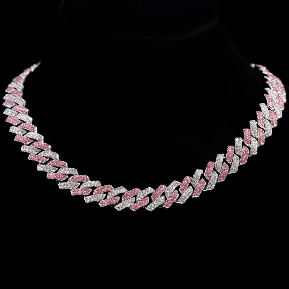 14 MM Prong Cuban Link Chain Necklace For Men Hip Hop Iced Out Bling Luxury Full Rhinestone Paved Necklace Rapper