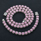 Tennis Chain Necklace Iced Out Pink Princess Cut