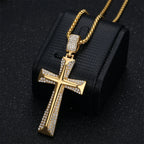 Iced Out Gold Knight Cross Pendant Necklace — Stainless Steel