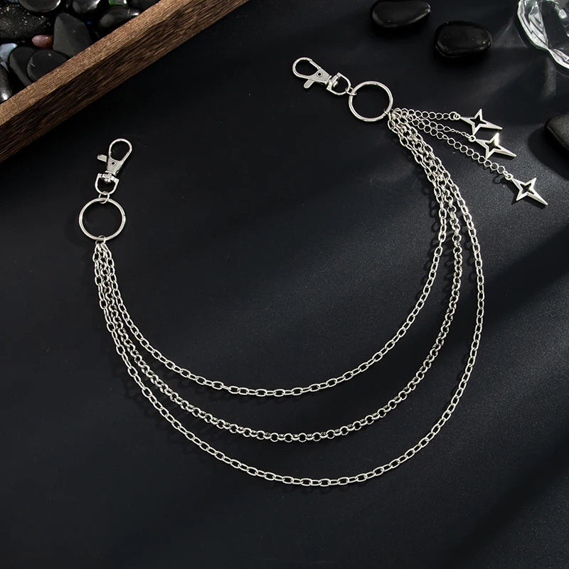 Punk Triple-Strand Star Charm Jeans Chain Keychain