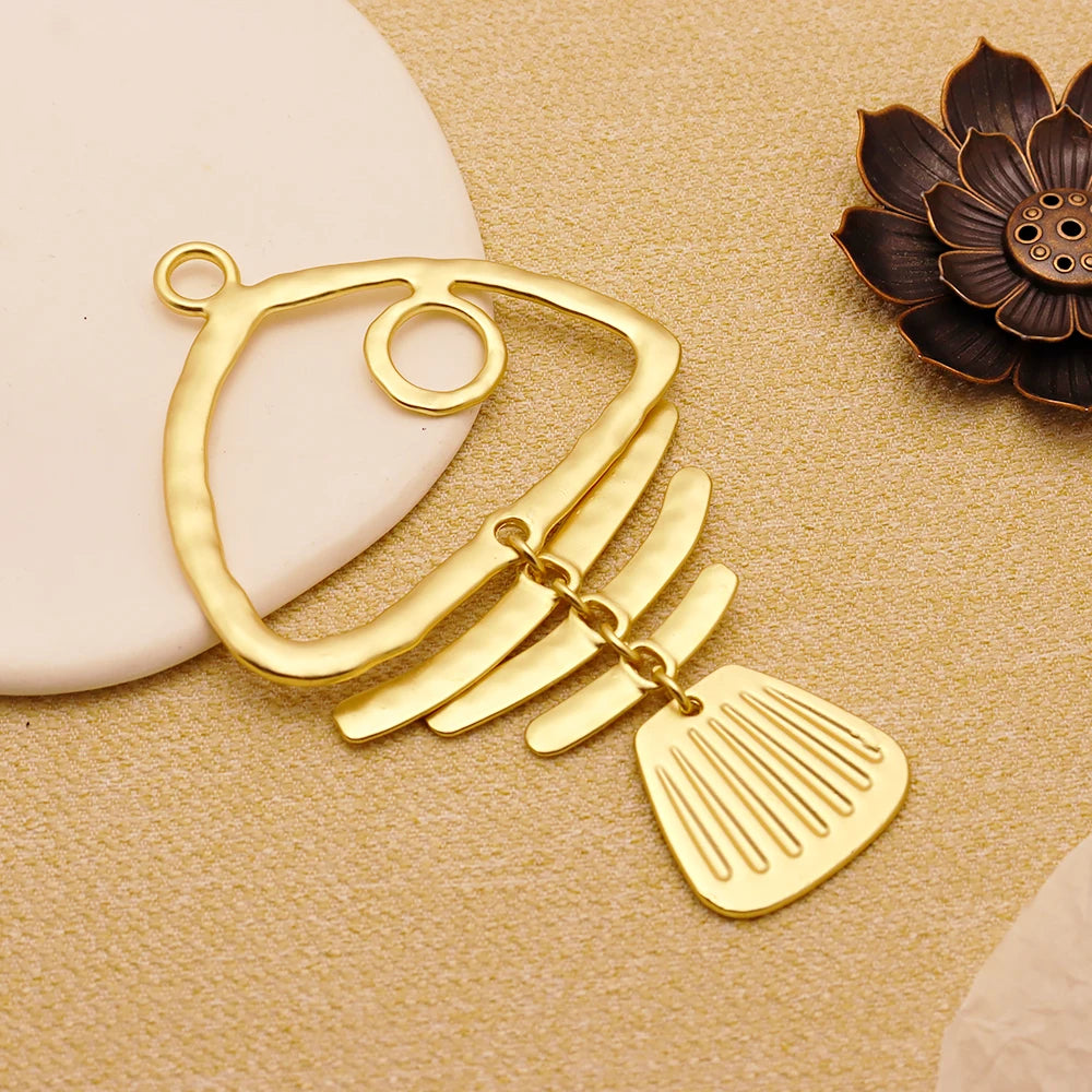 1Piece Matt Golden and Silvery Large Fish Bone Skeleton Charms Pendants for DIY Necklace Jewellery Making Findings