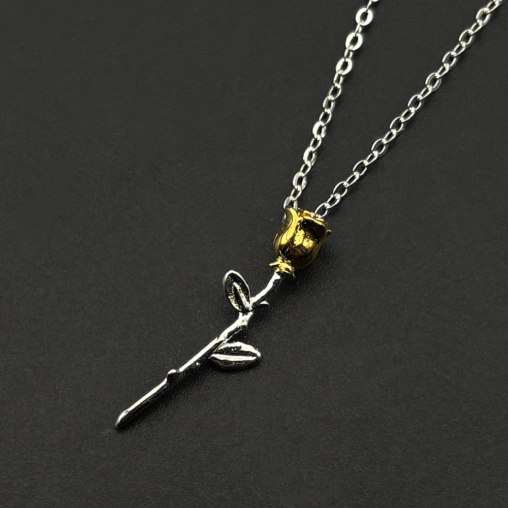 Two-Tone Rose Flower Pendant — 925 Silver