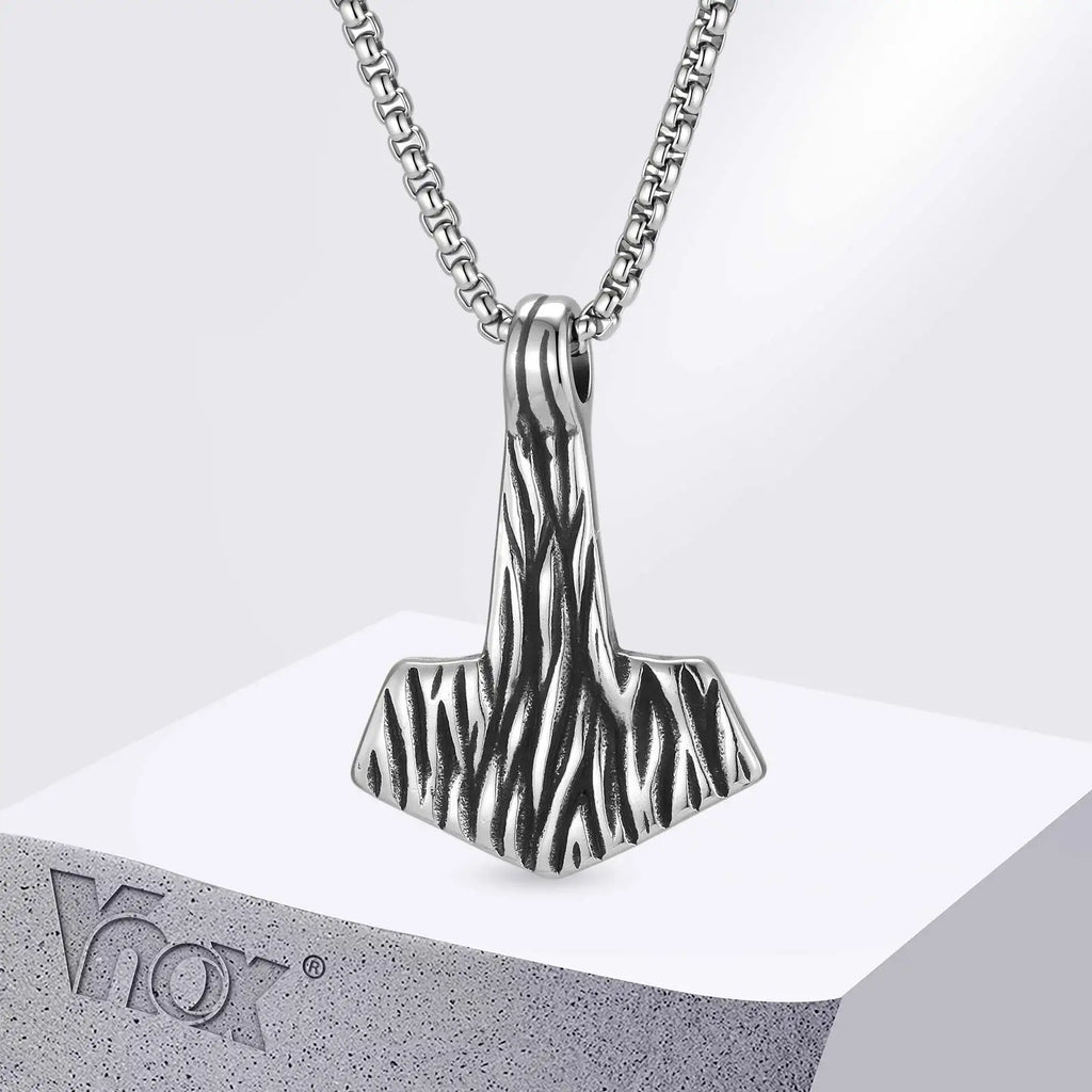 Viking Mjolnir Thor's Hammer Pendant Necklace — Stainless Steel