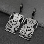 Cat Silver Earrings Gothic Witch Moon Long Hoop