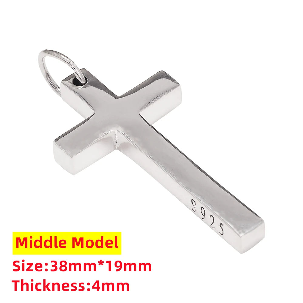 100% Solid S925 Sterling Silver Cross Pendant For Men women smooth High Polishing simple Design Jesus Christ Jewelry Gift
