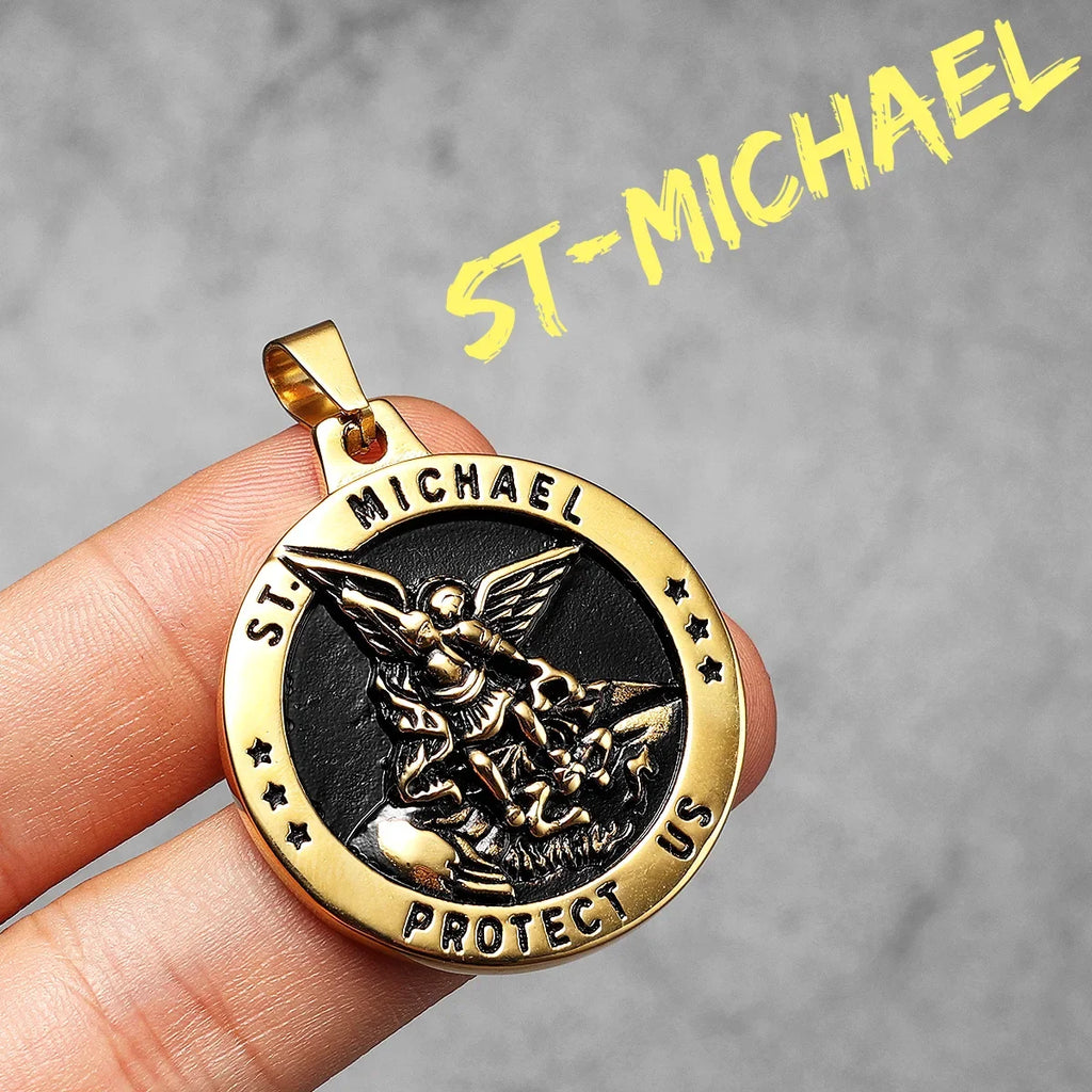 Arch Angel St.Michael Men Necklaces Stainless Steel Pendant Chain Powerful Amulet Vintage Cool Women Jewelry Gifts