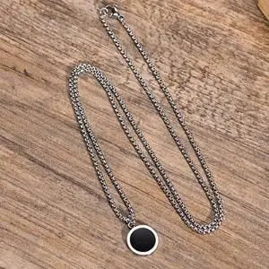 Tiger Eye Round Stone Pendant — Stainless