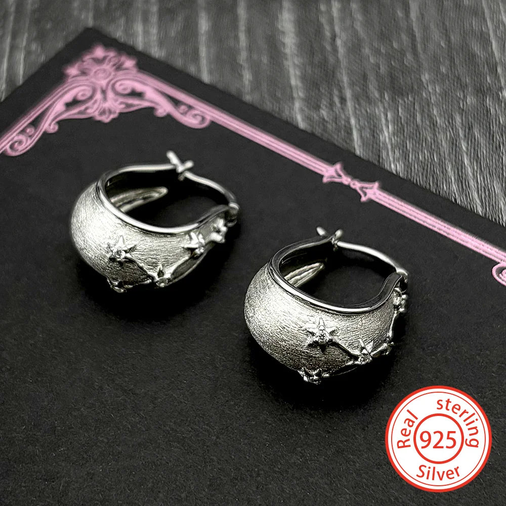 Star Silver Earrings Vintage Sterling Chunky Zircons