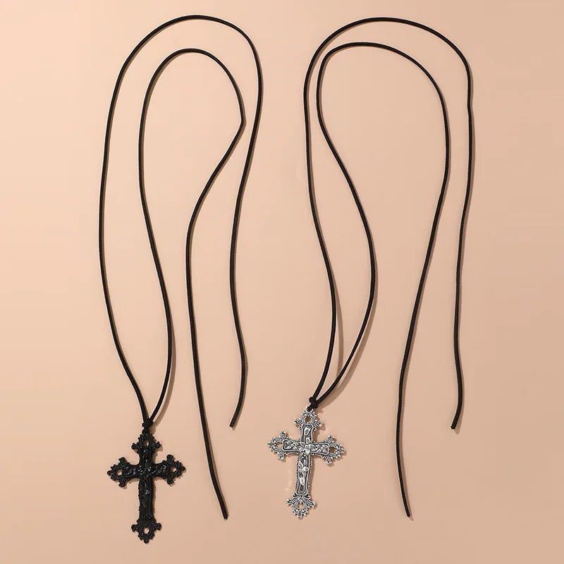 Jesus Cross Black Pendant Necklace
