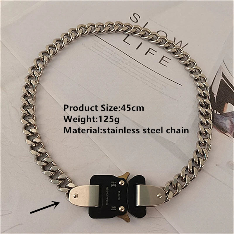 HANGZHI 2021 NEW Hip Hop Punk Titanium Steel Street Men and Women Letters Metal Safety Buckle Necklace Fashion Jewelry