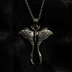 Gothic Punk Ancient Silver Moon Moth Pendant Necklace for Men Women Halloween Witch Daily Wear Alternative Jewelry Accessories