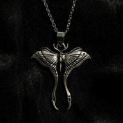 Gothic Ancient Moon Moth Pendant Necklace — Silver