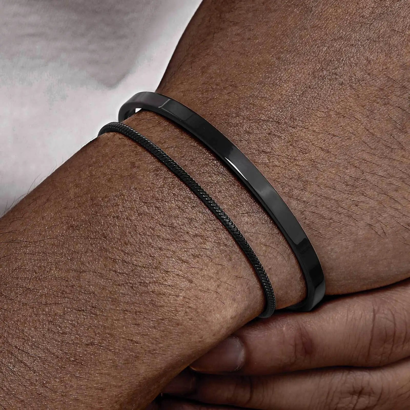 Minimal Chain Link Cuff Bracelet Set — Stainless Steel