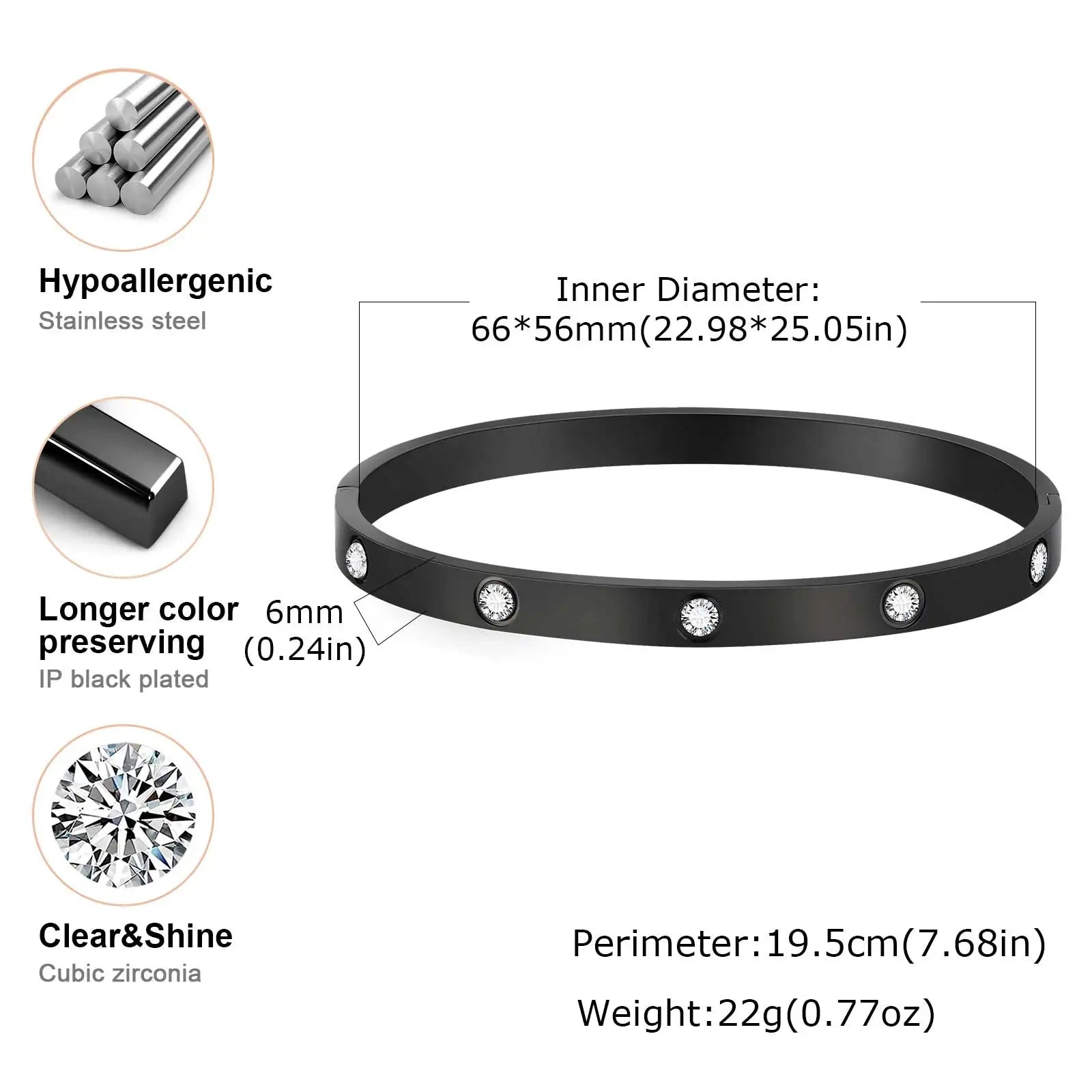 Iced Out CZ Bangle Bracelet 6mm — Stainless Steel