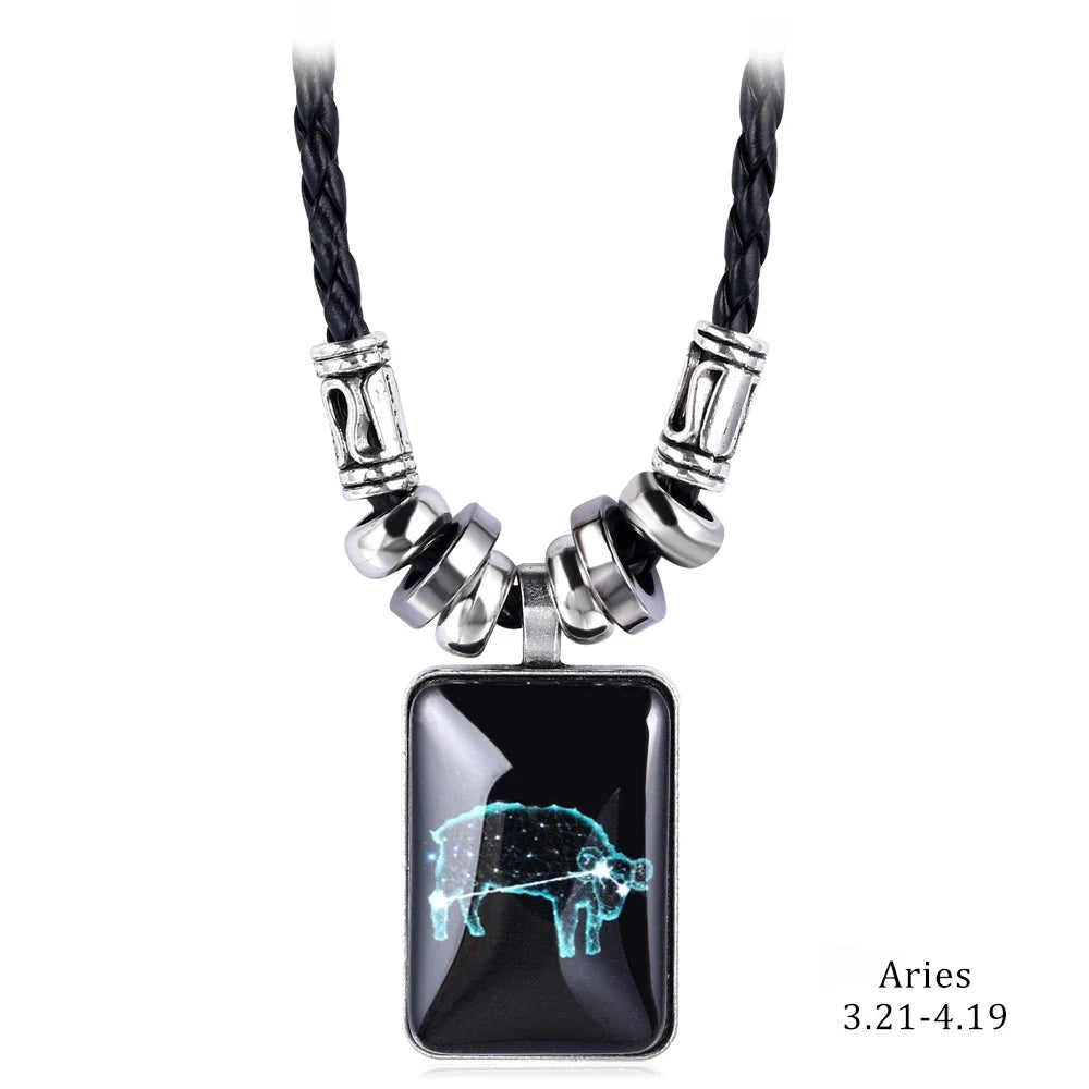 2024 Personalized Pendant Necklace Galaxy Constellation Design 12 Zodiac Sign Horoscope Astrology Necklace For Women Men Resin J
