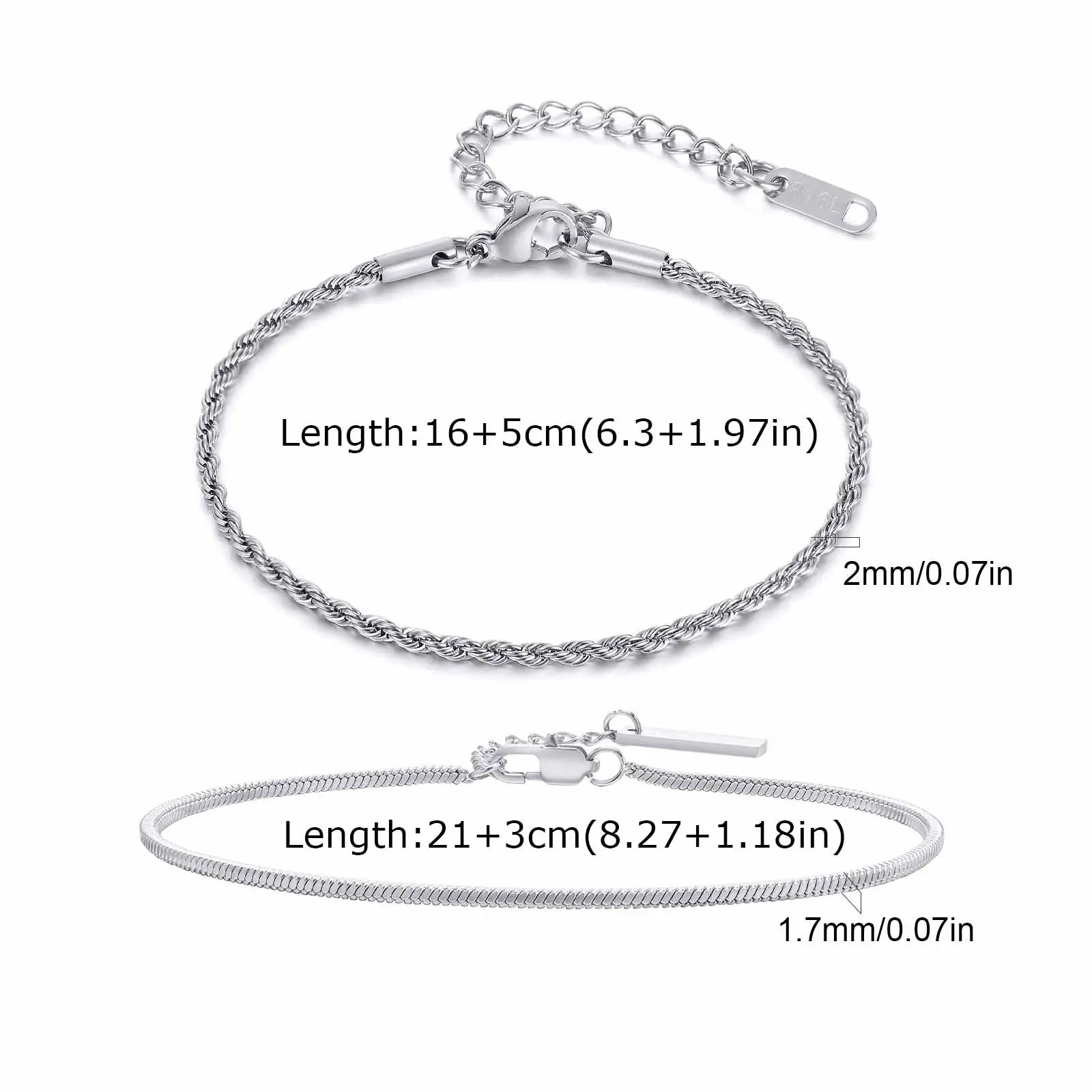 Vnox 2pcs/Set Cuban Figaro Rope Snake Chain Bracelet Set for Men Boys, Gold Black Silver Color Stainless Steel Wristband Jewelry