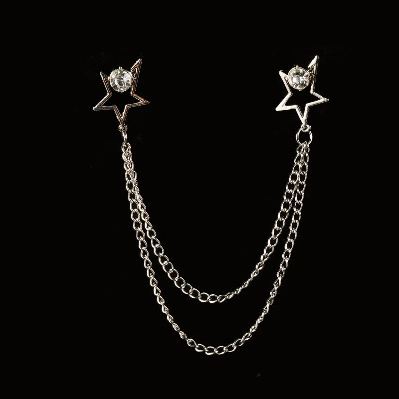 Vintage Double Chain Tassel Brooch — Lapel Pin Suit Badge