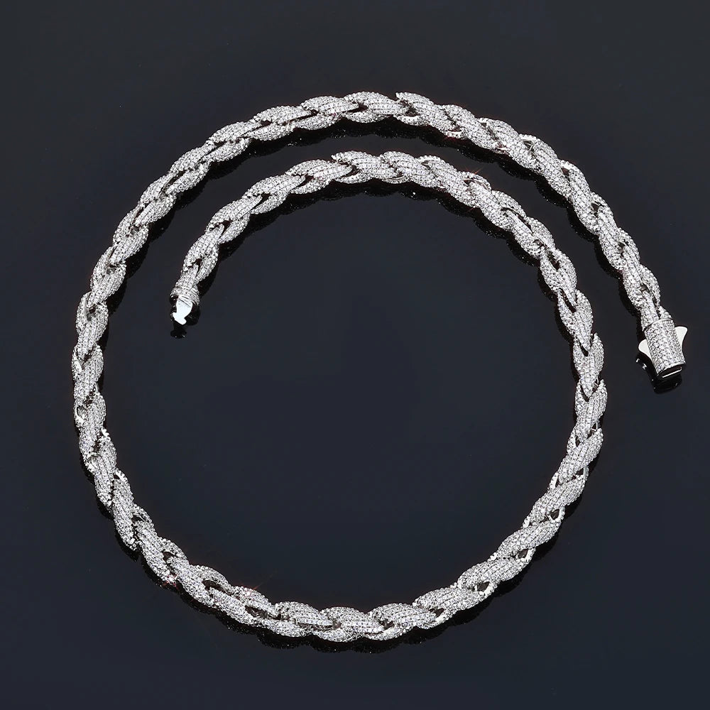 Iced Out Rope Chain Necklace Stainless Steel CZ