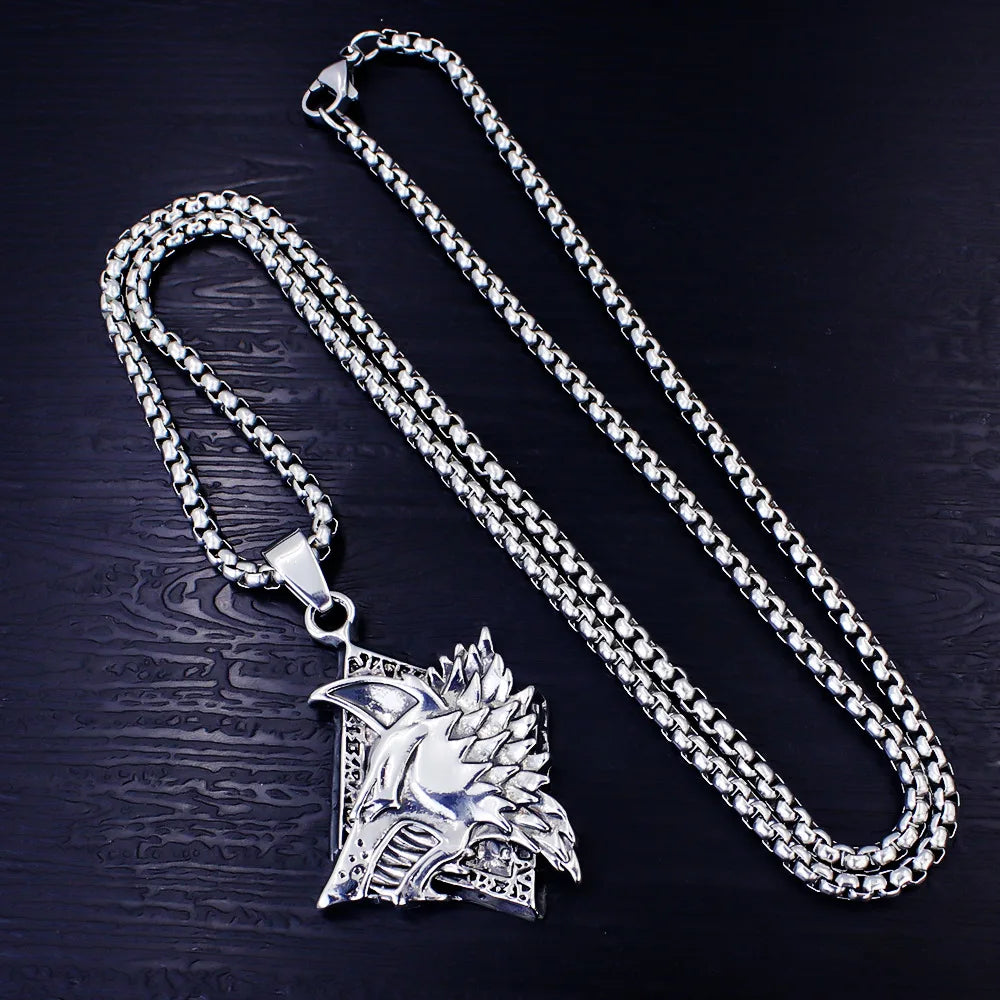Vintage Silver Wolf Head Pendant Necklace
