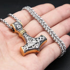 Vintage Stainless Steel Viking Thor's Hammer Pendant Necklace For Men Nordic Celtic Knot Necklace Fashion Jewelry Gift