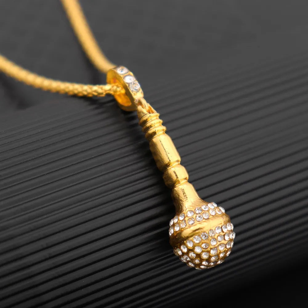 New Personality Gold-Plated Microphone Necklace Man Woman Hip Hop Rock-Encrusted Microphone Pendant Accessories Party