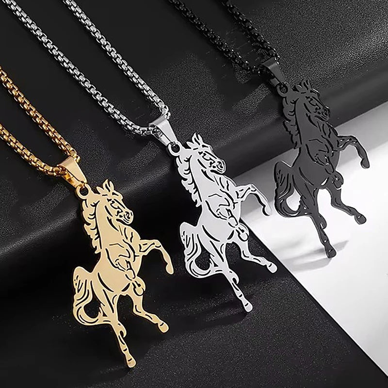 Gold Running Horse Pendant Necklace Stainless Steel