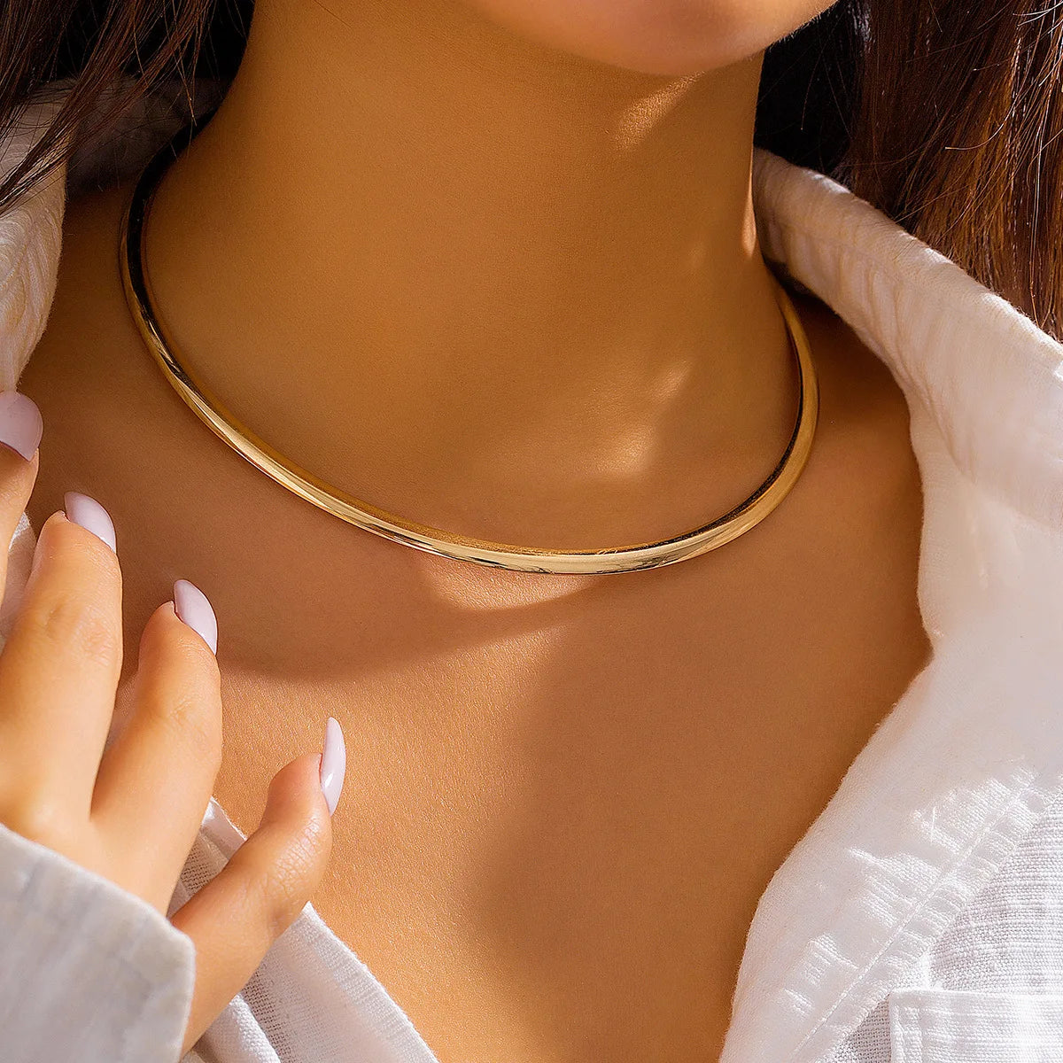 Punk Metal Torques for Women Gothic Golden Silver Color Smooth Chain Collar Fashion Choker Necklace Retro Personality